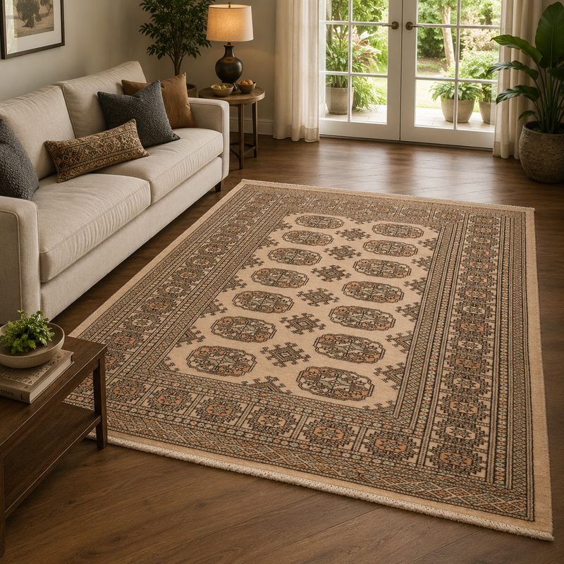 Prestige Bokhara Biege & Charcoal Bohemian Vintage Rug