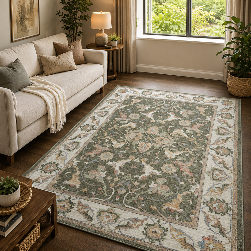 Prestige Keyon Alia Green & White Oriental Vintage Rug