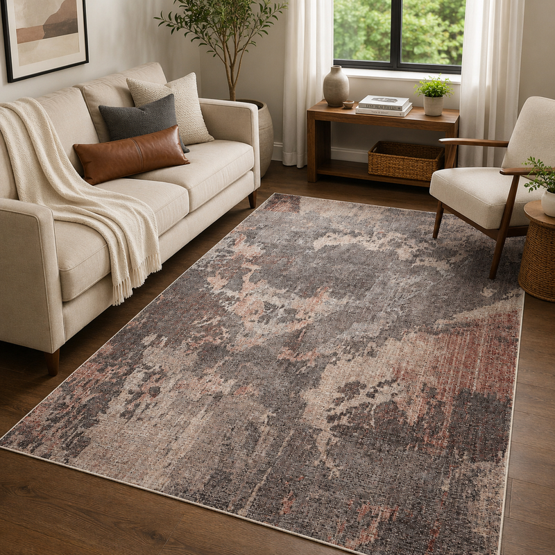 Prestige Alia Brow Grey & Rose Contemporary Modern Rug