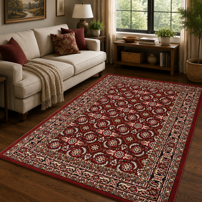 Traditional Poly Esta Red & White Bohemian Vintage Rug
