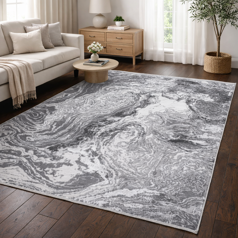Boutique Vivid Grey & Charcoal Marble Pattern Rug