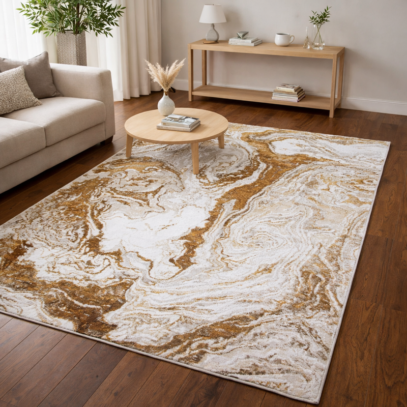 Boutique Vivid Gold & Silver Marble Pattern Rug