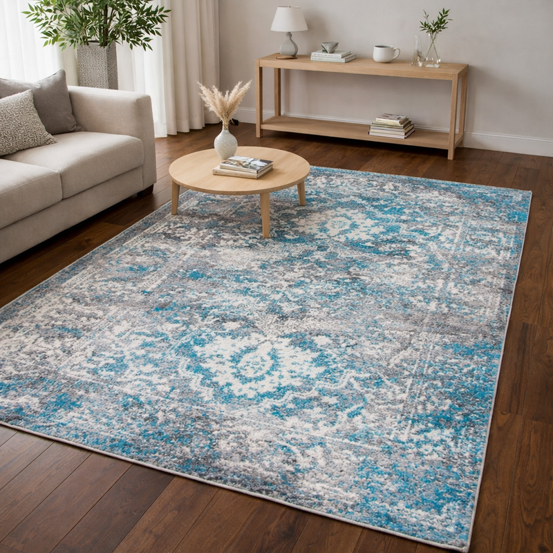 Antika Medallion Teal & Grey Oriental Bohemian Rug