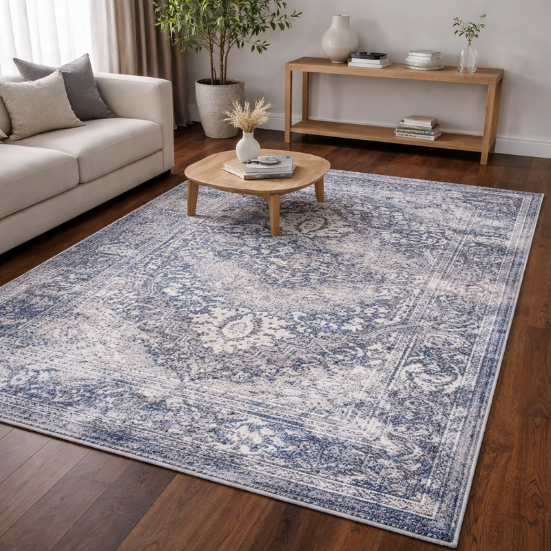 Antika Medallion Navy & Grey Oriental Bohemian Rug