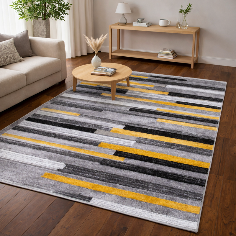 Samba Levels Yellow & Black Contemporary Abstract Rug