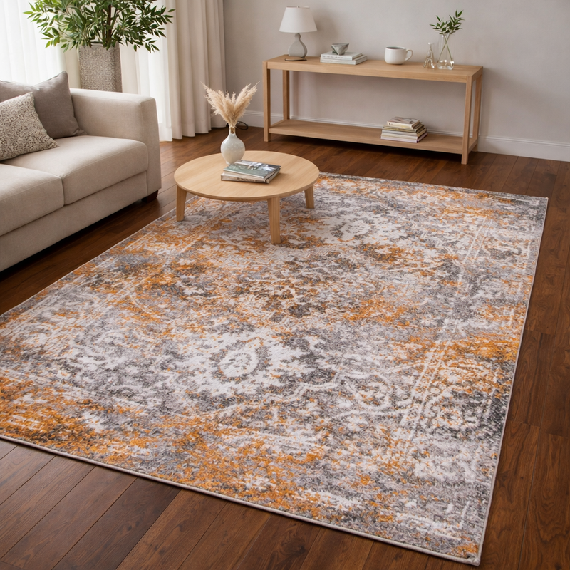 Antika Medallion Orange & Grey Oriental Bohemian Rug