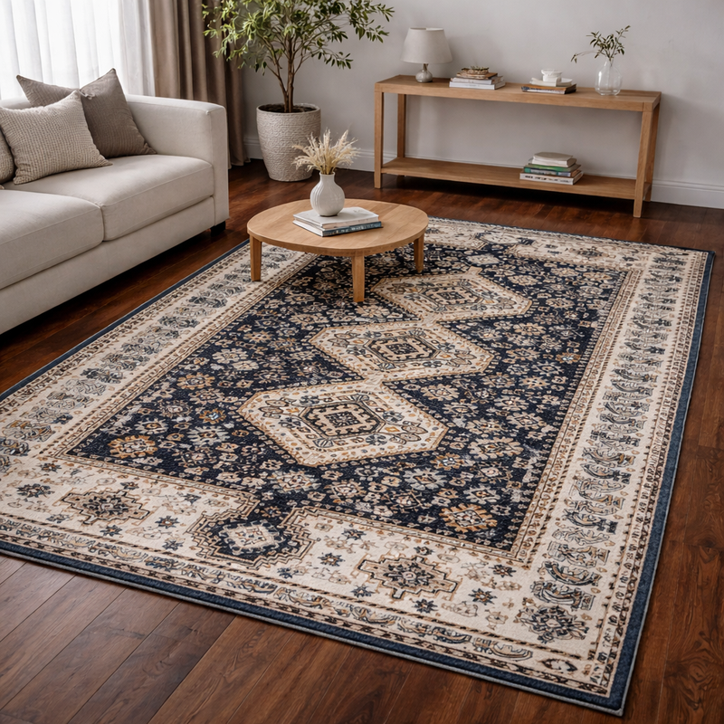 Aziza Katana Navy & Beige Oriental Vintage Rug