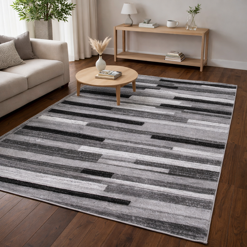 Samba Levels Grey & Black Contemporary Abstract Rug