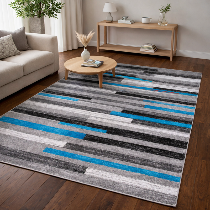 Samba Levels Teal & Gray Contemporary Abstract Rug