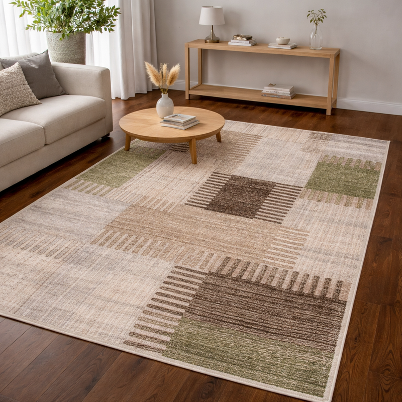 Ardenne Deco Brown & Beige Contemporary Patchwork Rug