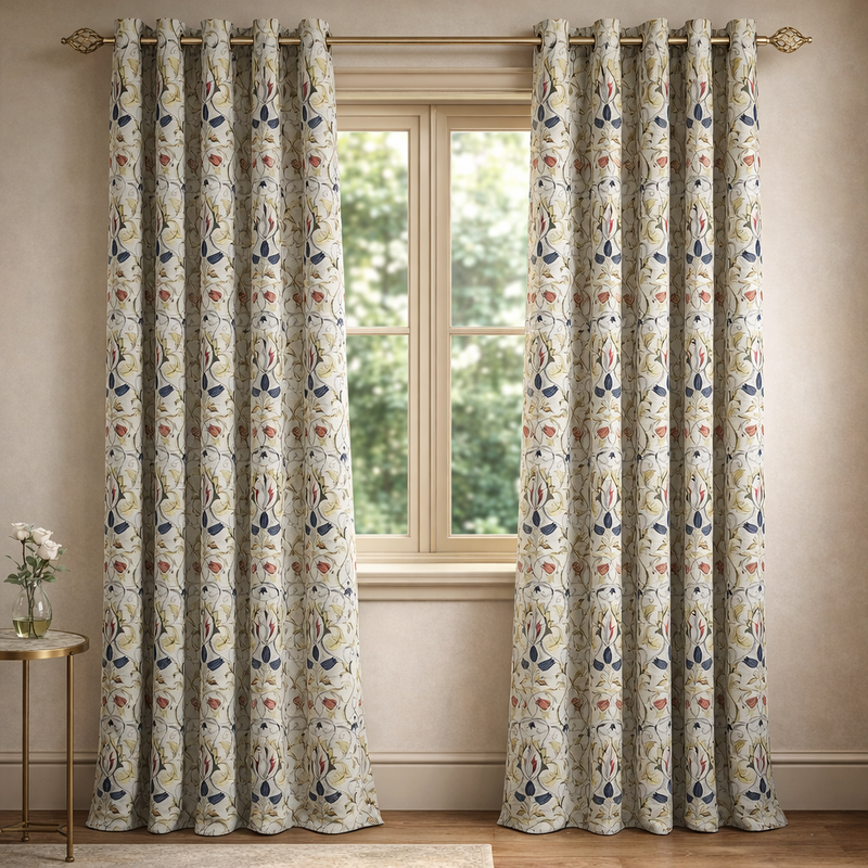 Highgrove Chintz Green Fully Lined Curtains | Floral Pattern