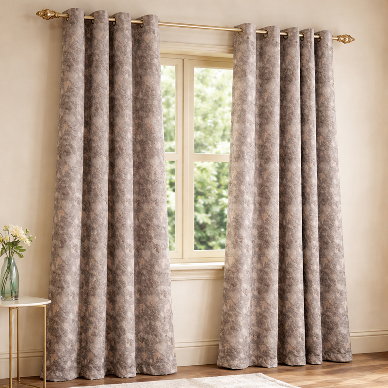 Festival Grey/Pink Interlined Ready Made Curtains | Abstract Pattern