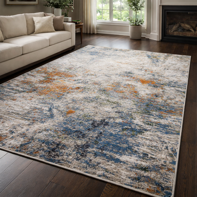 Verdi Fresco Beige & Midnight Blue Contemporary Abstract Pattern Rug