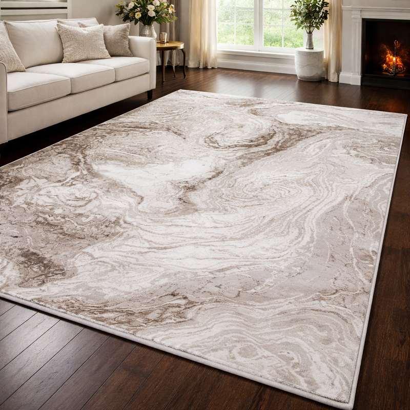 Boutique Vivid Beige & Gold Marble Pattern Rug