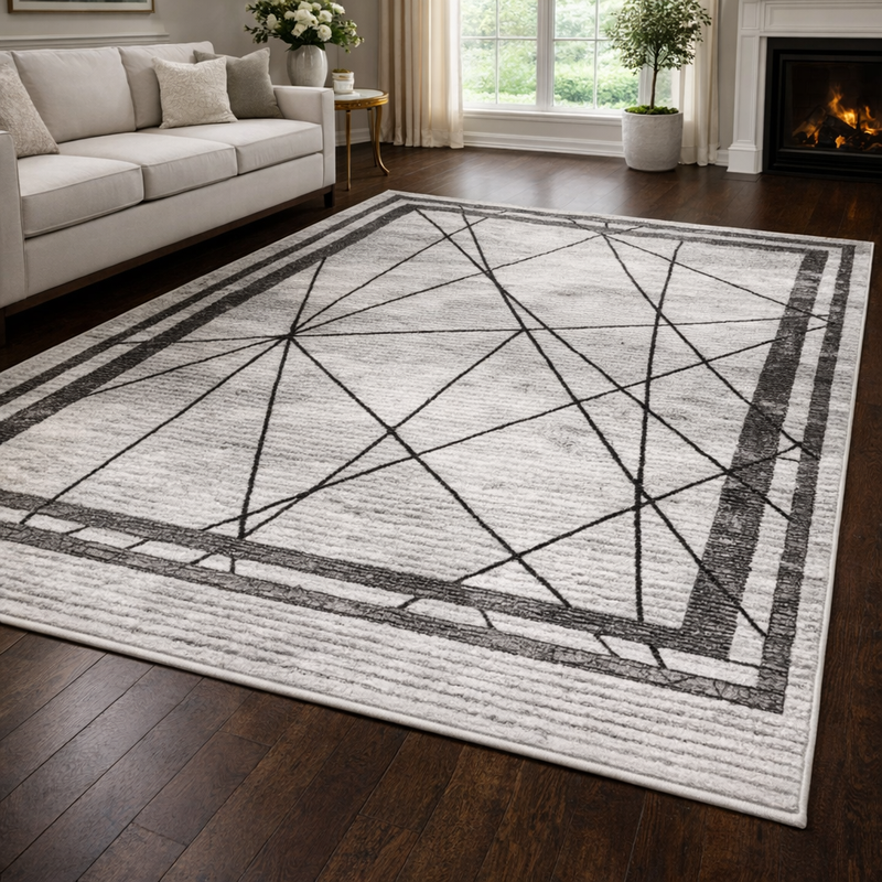 Glitz Art Deco Silver & Charcoal Abstract Contemporary Rug
