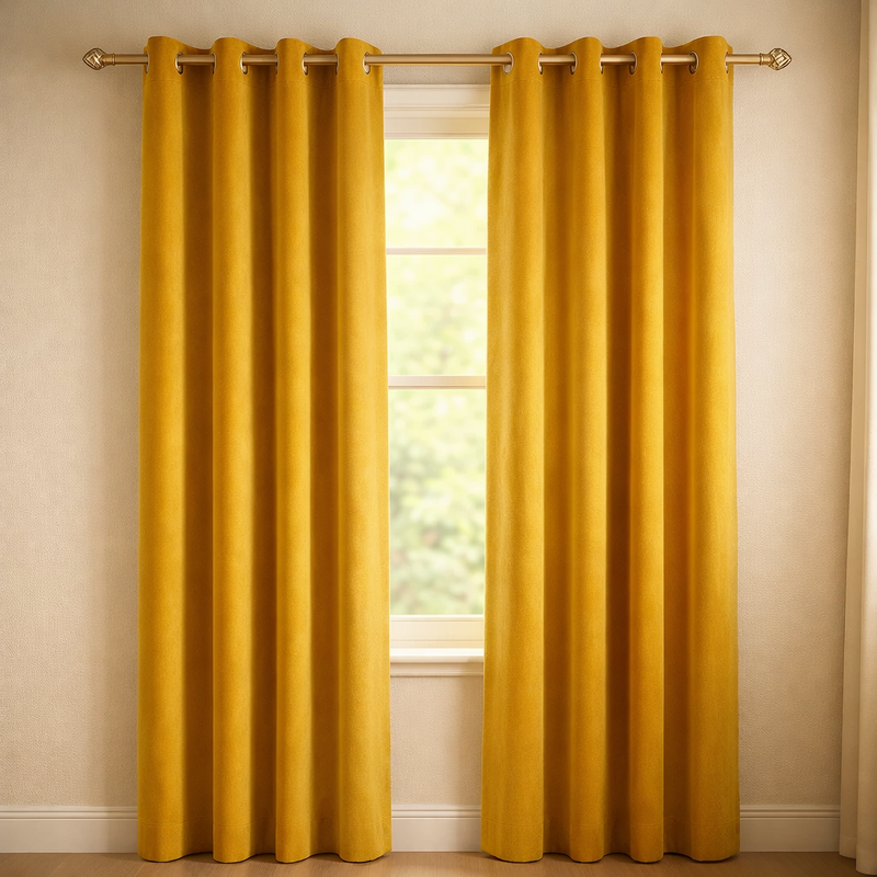 Elegance Antique Yellow Velvet Interlined Curtains | Minimal Style