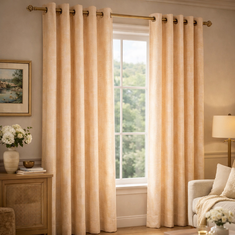 Fiesta Cream Thermally Interlined Curtains | Minimal Pattern