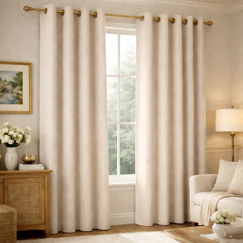 Elegance Light Taupe Velvet Interlined Curtains | Minimal Pattern