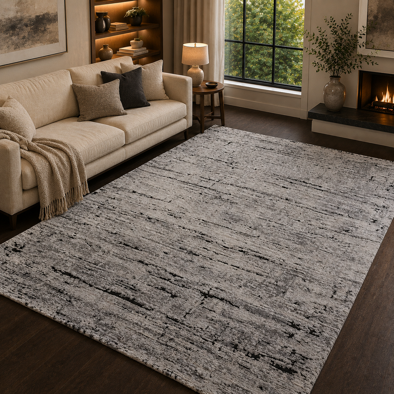 Rococo Crevassi Grey & Charcoal Contemporary Minimal Rug