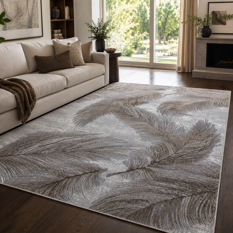 Boutique Plumes Grey & Brown Contemporary Rug