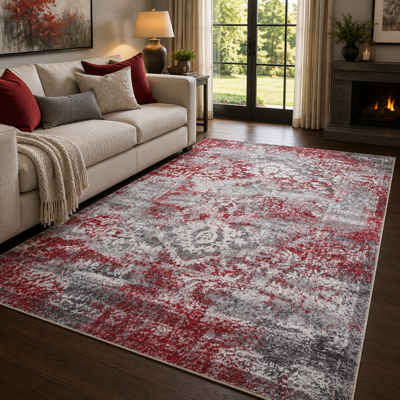 Antika Medallion Red & Grey Vintage Oriental Rug