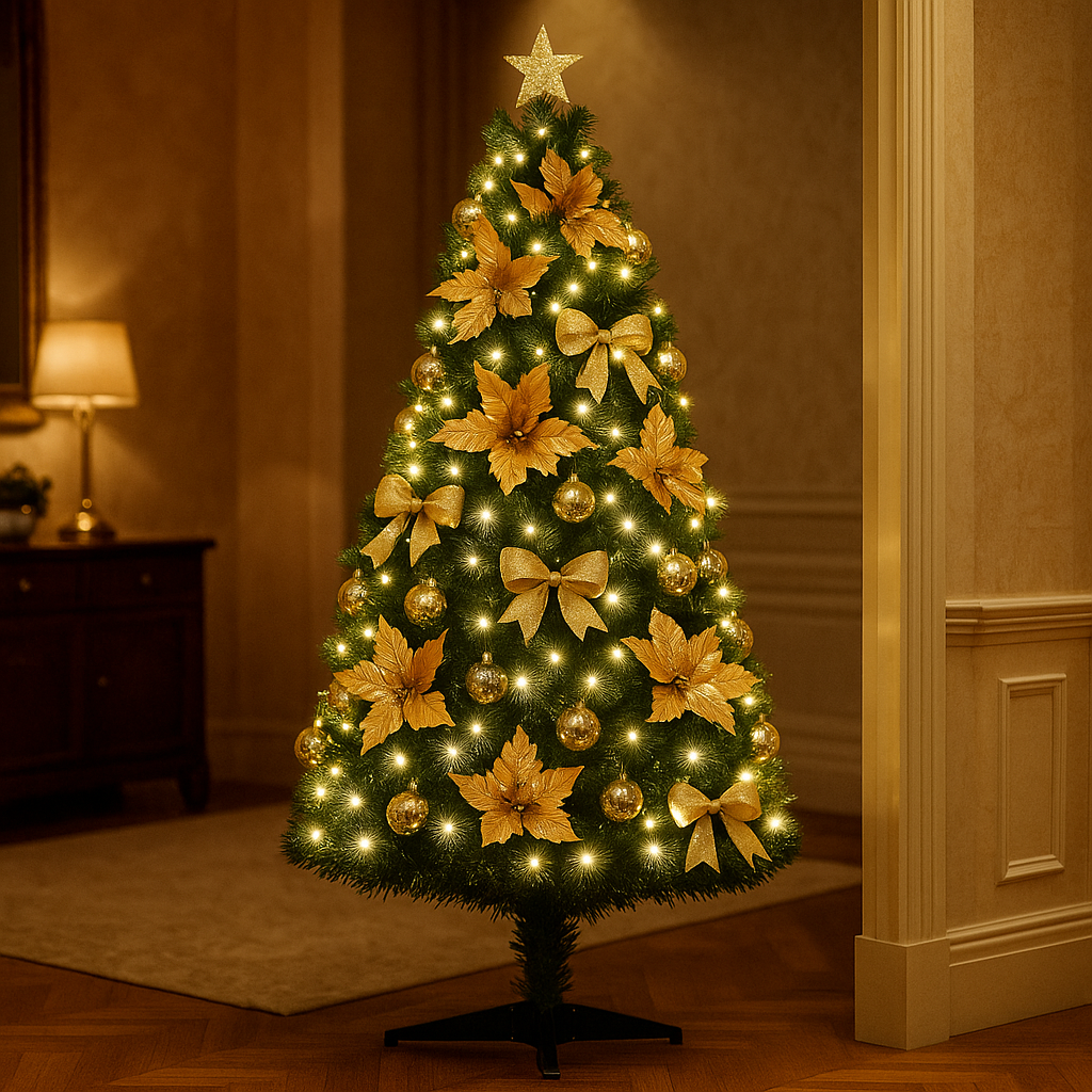 5ft Premium Christmas Tree With Gold Ornaments & Fibre Optic Lights