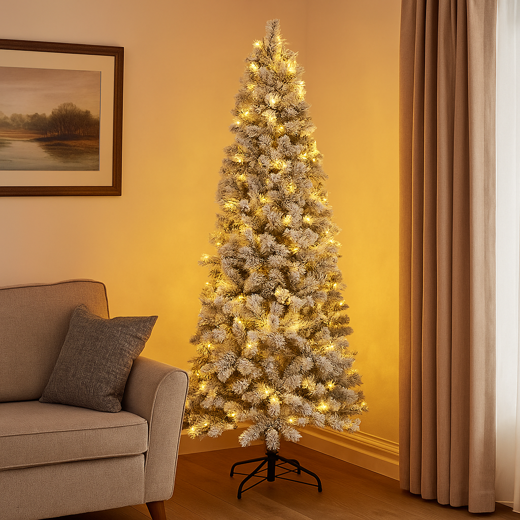7ft Flocked Christmas Tree With Pre-Lit Lights | White