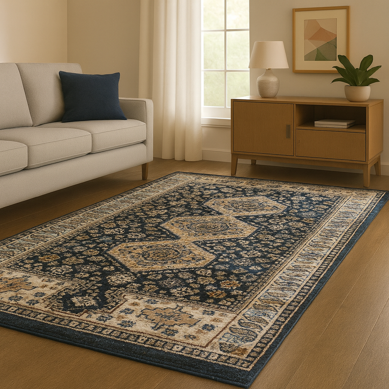 Aziza Katana Navy & Beige Oriental Vintage Rug