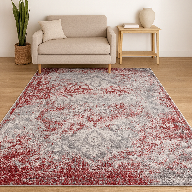 Antika Medallion Red & Grey Oriental Bohemian Rug