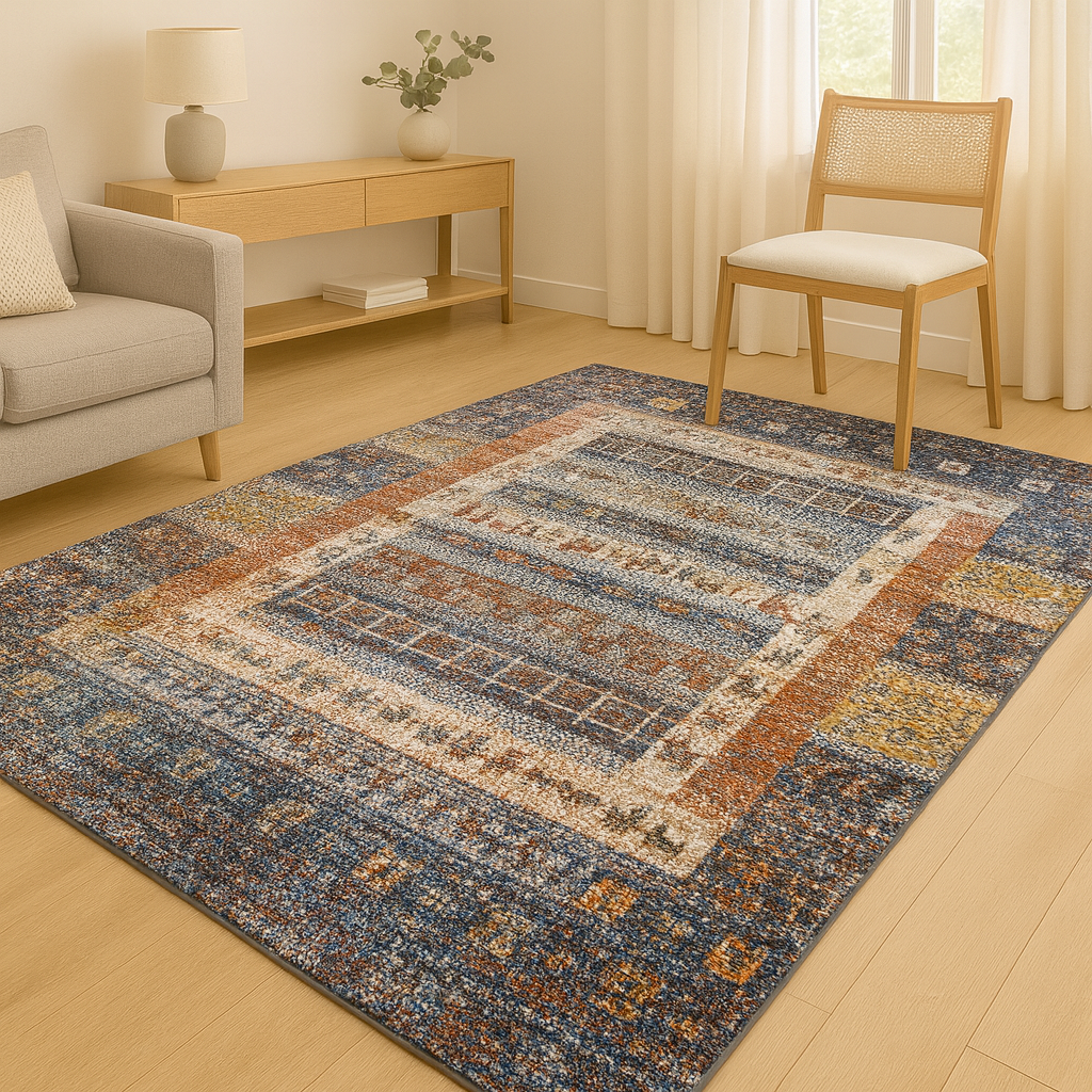 Blue/Orange Rug | Verdi Tableau | Patchwork Pattern Rug