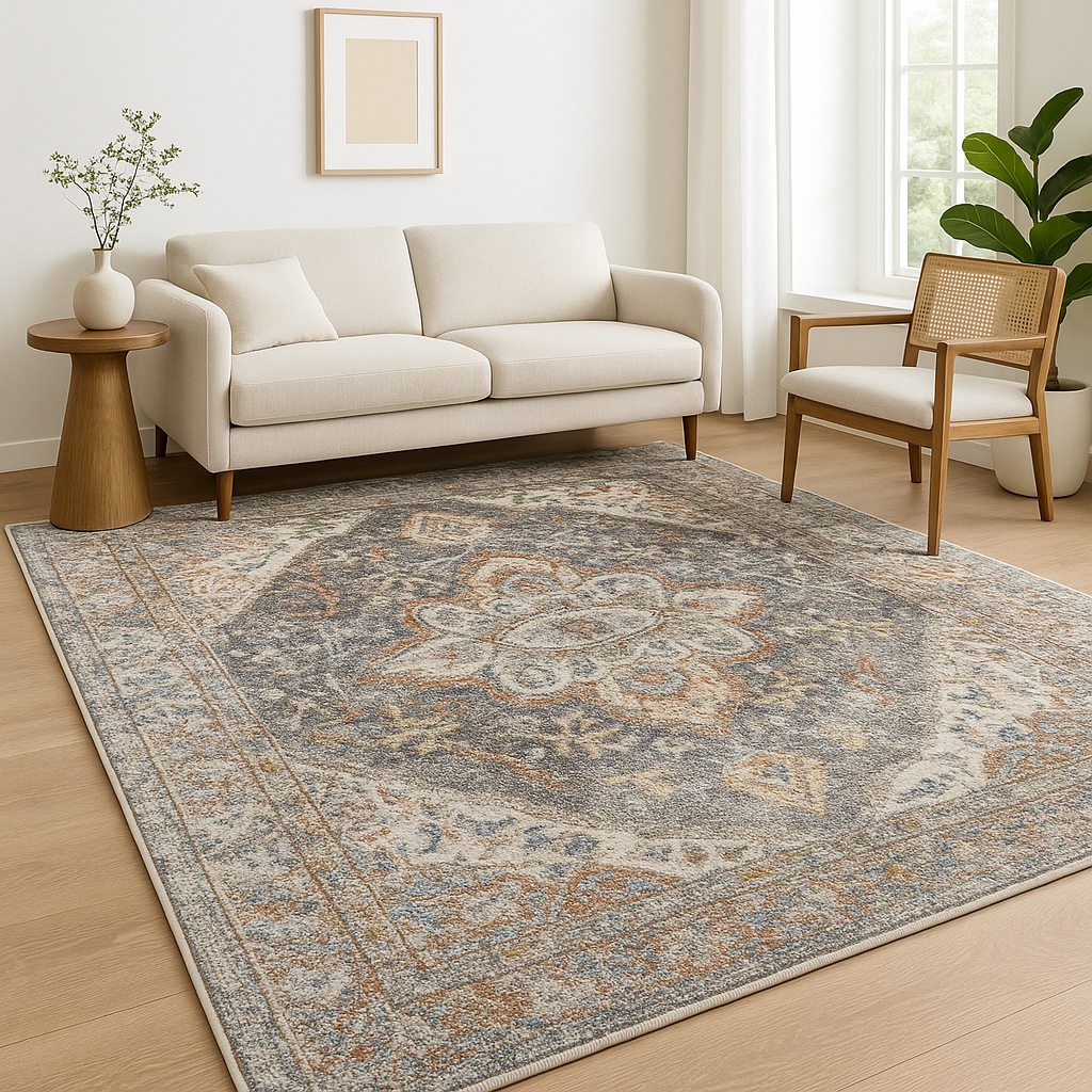 Cream/Charcoal Rug | Verdi Rosette | Traditional Style Rug