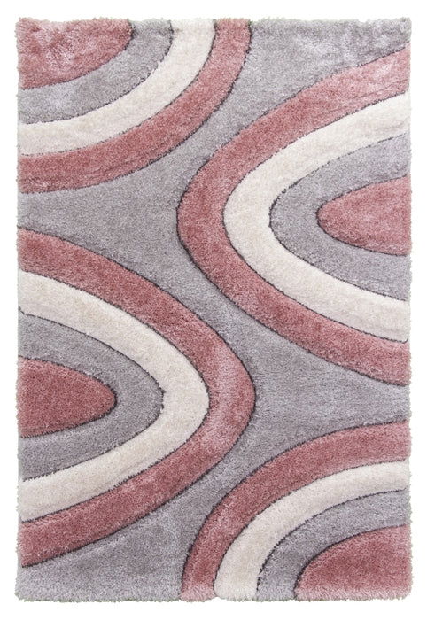 Luxus Ripple Shaggy Rug - Pink/Grey/Cream - MacCarthys