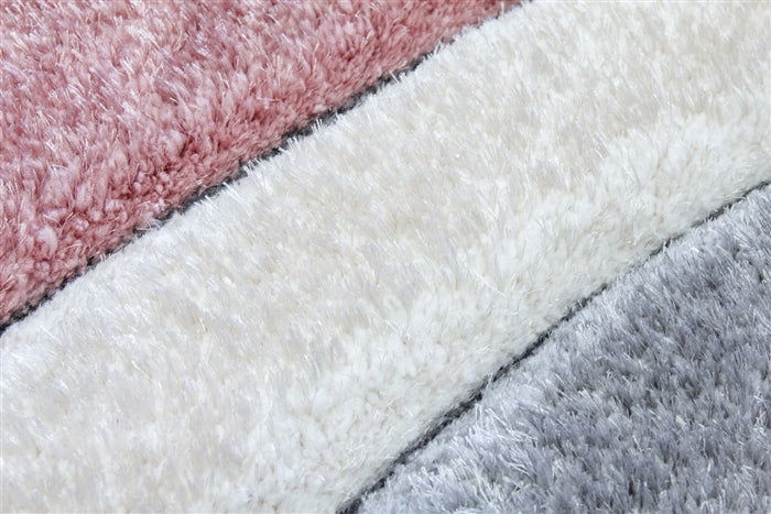 Luxus Ripple Shaggy Rug - Pink/Grey/Cream - MacCarthys