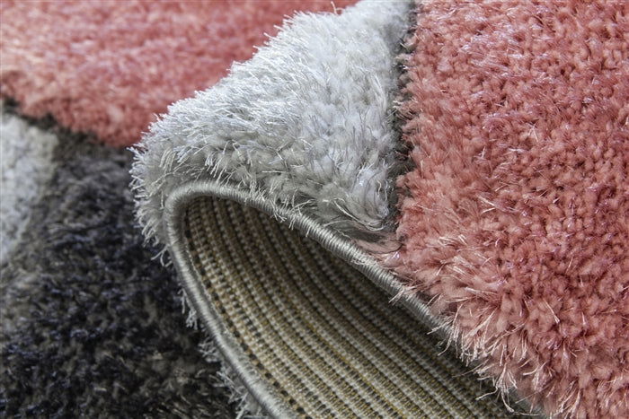 Luxus Ripple Shaggy Rug - Pink/Grey/Cream - MacCarthys