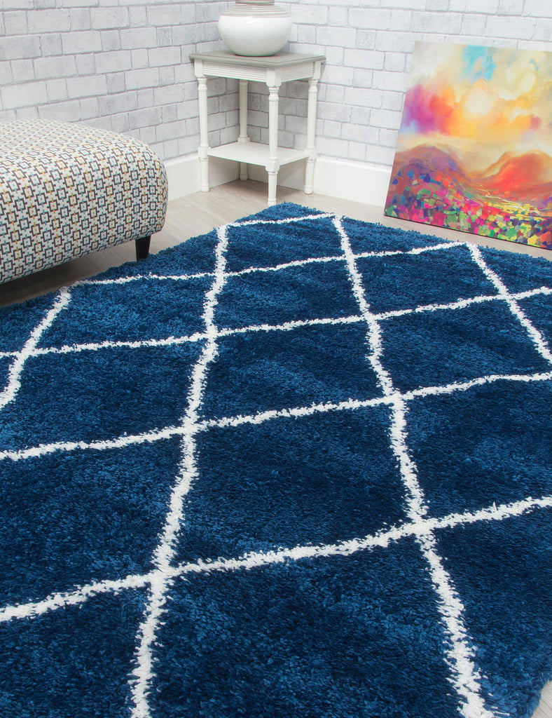 Fantasy Trellis Blue/Cream Shaggy Rug - MacCarthys