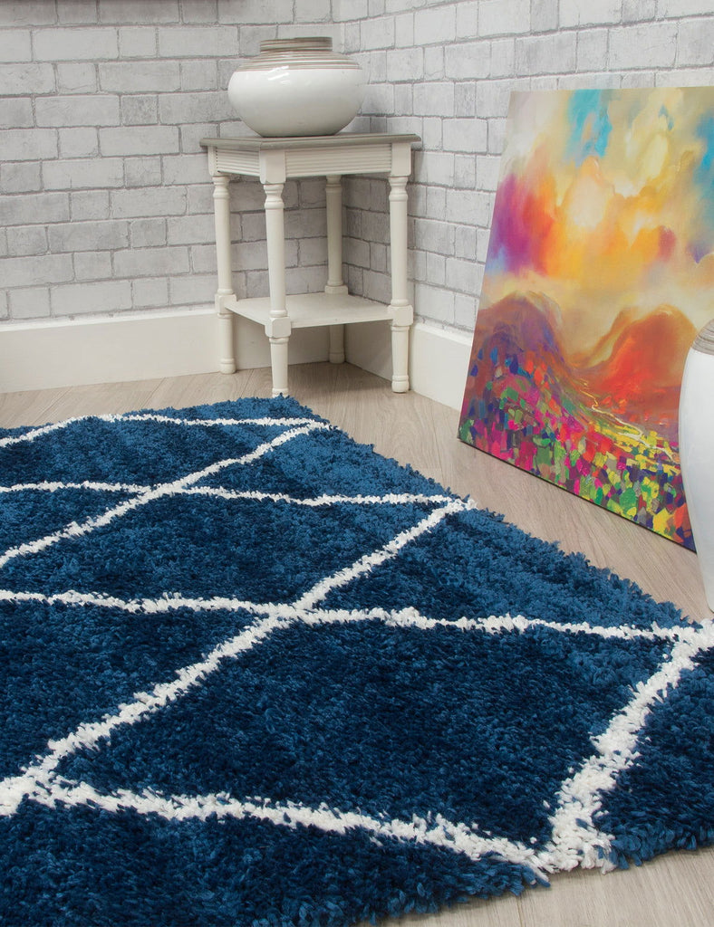 Fantasy Trellis Blue/Cream Shaggy Rug - MacCarthys