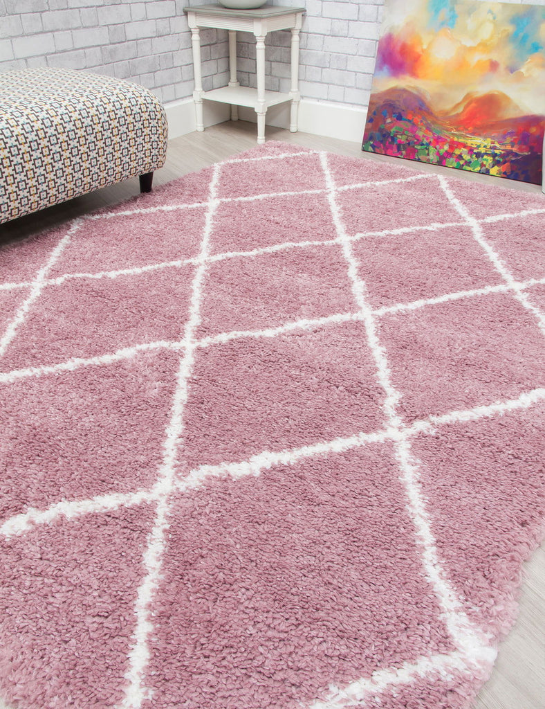 Fantasy Trellis Pink/Cream Shaggy Rug - MacCarthys