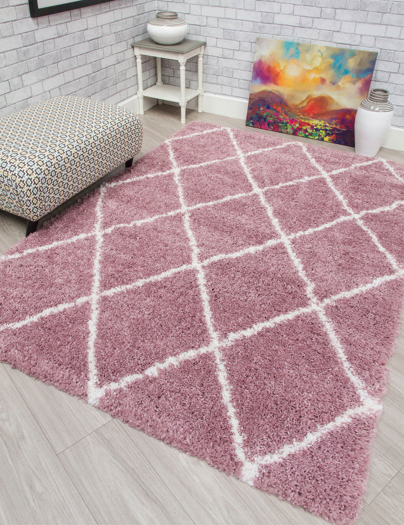 Fantasy Trellis Pink/Cream Shaggy Rug - MacCarthys