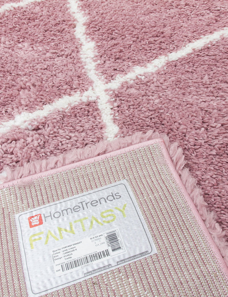 Fantasy Trellis Pink/Cream Shaggy Rug - MacCarthys