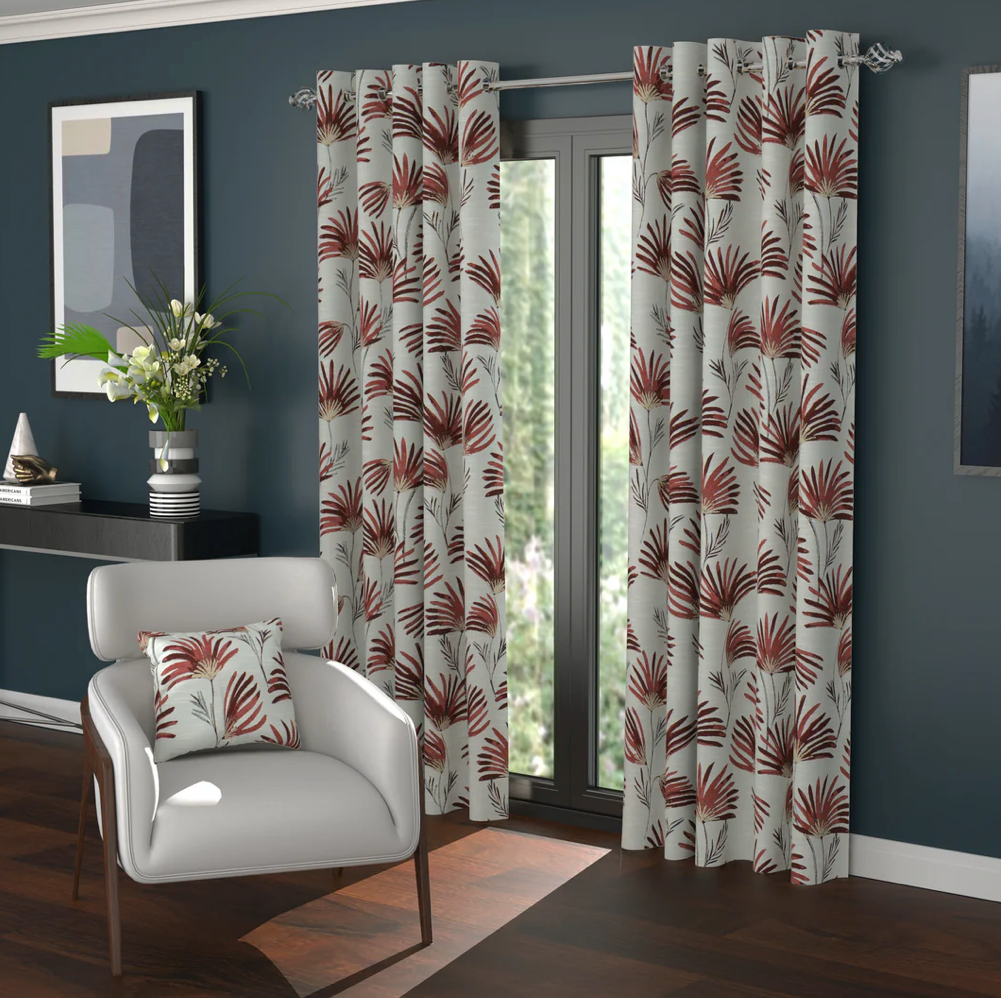 Daisy Polar Fleece Interlined Eyelet Curtains - Red - MacCarthys