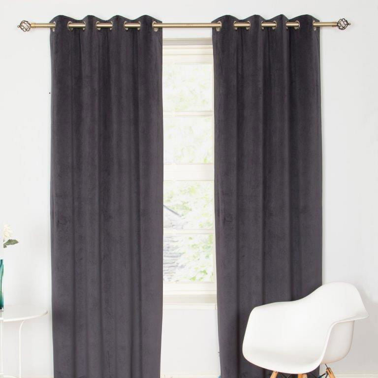 Elegance Velvet Interlined Curtains - Graphite - MacCarthys