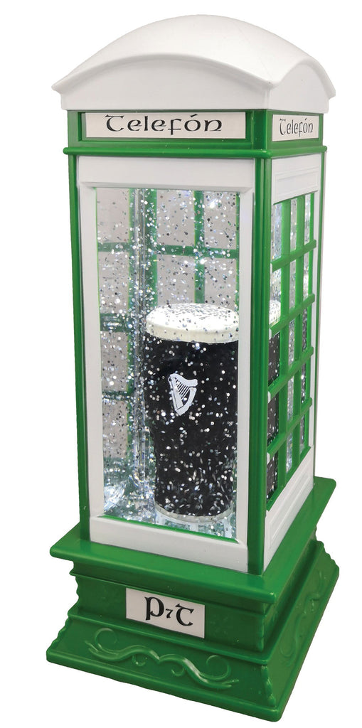 Glitter filled Irish Telephone Box with Pint of Guinness inside and warm white LED light - MacCarthys