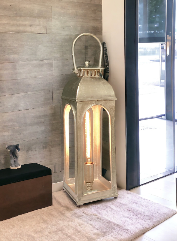 Handmade Cast Aluminium Lantern Lamp in Brushed Silver Finish - MacCarthys