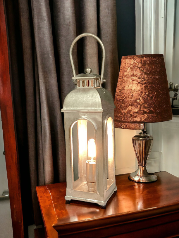 Handmade Cast Aluminium Lantern Lamp in Brushed Silver Finish - MacCarthys