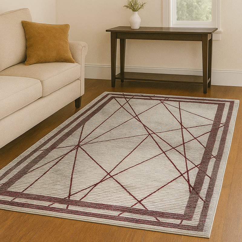 Glitz Art Deco Silver & Maroon Abstract Contemporary Rug