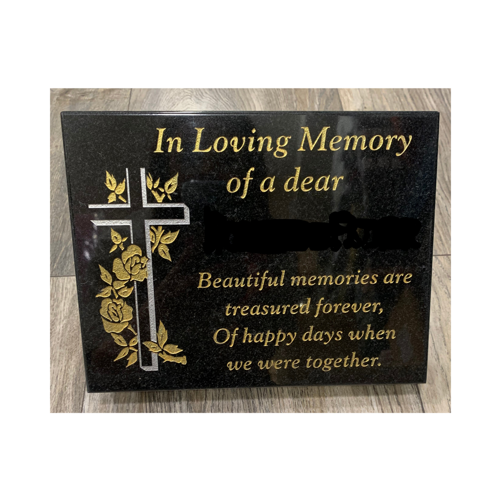 Large Cross With Roses "Beautiful Memories" - Granite Grave Plaque - MacCarthys