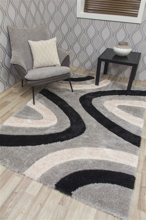 Luxus Ripple 3D Shaggy Rug - Multi Grey - MacCarthys