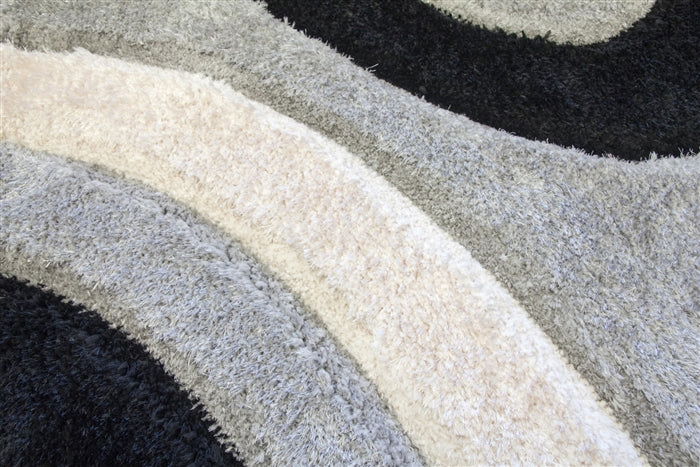 Luxus Ripple 3D Shaggy Rug - Multi Grey - MacCarthys