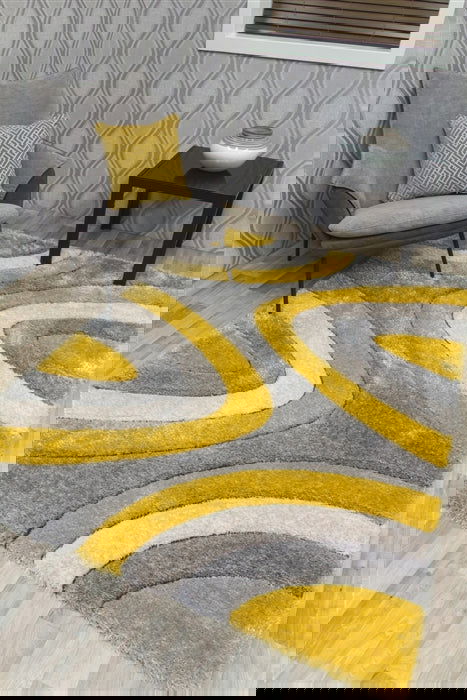 Luxus Ripple 3D Shaggy Rug - Ochre - MacCarthys