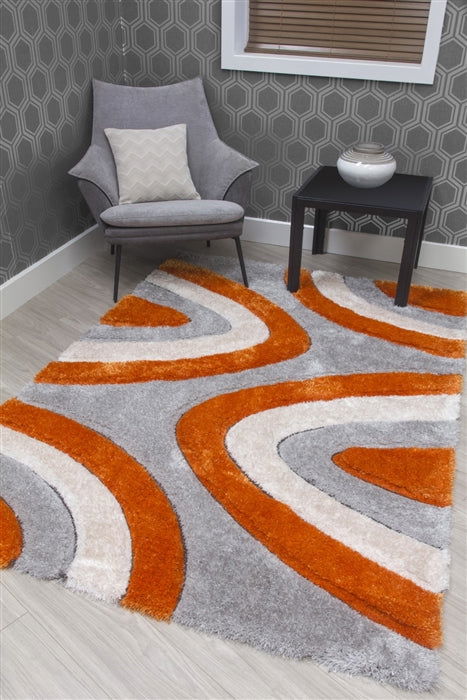 Luxus Ripple Shaggy Rug - Orange - MacCarthys